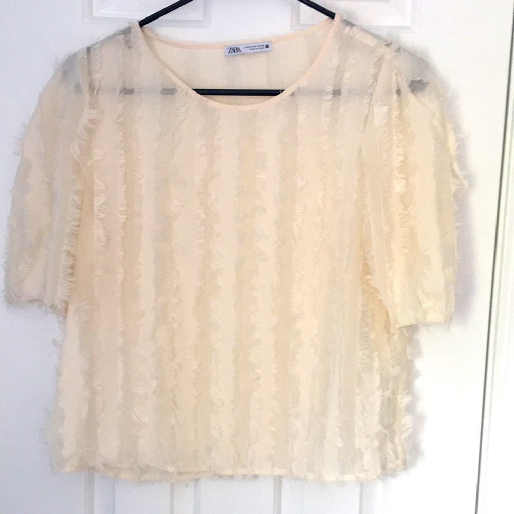 Zara sheer top with frayed detail